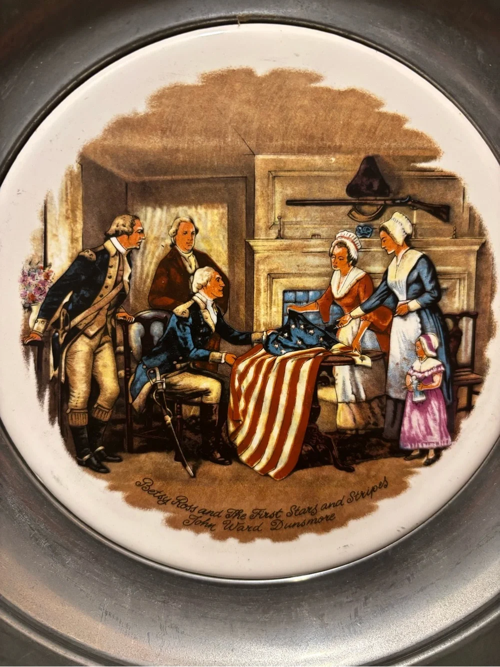 The Great American Revolution 1776 Decorative Pewter Plate with Flag Scene